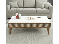 Hot Dmora Mesa de centro Dgiovinc, Mesa de café, Porta-revistas para sofá, Prateleira para sala de estar, 105x60h35 cm, Nogueira e Branco Castanho