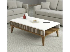 Hot Dmora Mesa de centro Dgiovinc, Mesa de café, Porta-revistas para sofá, Prateleira para sala de estar, 105x60h35 cm, Nogueira e Branco Castanho