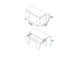 Mesa De Centro*Dmora Mesa de centro Dgollin, Mesa de centro com tampo elevatório, Mesa baixa de sala, 100x50h43/84 cm, brilhante Branco