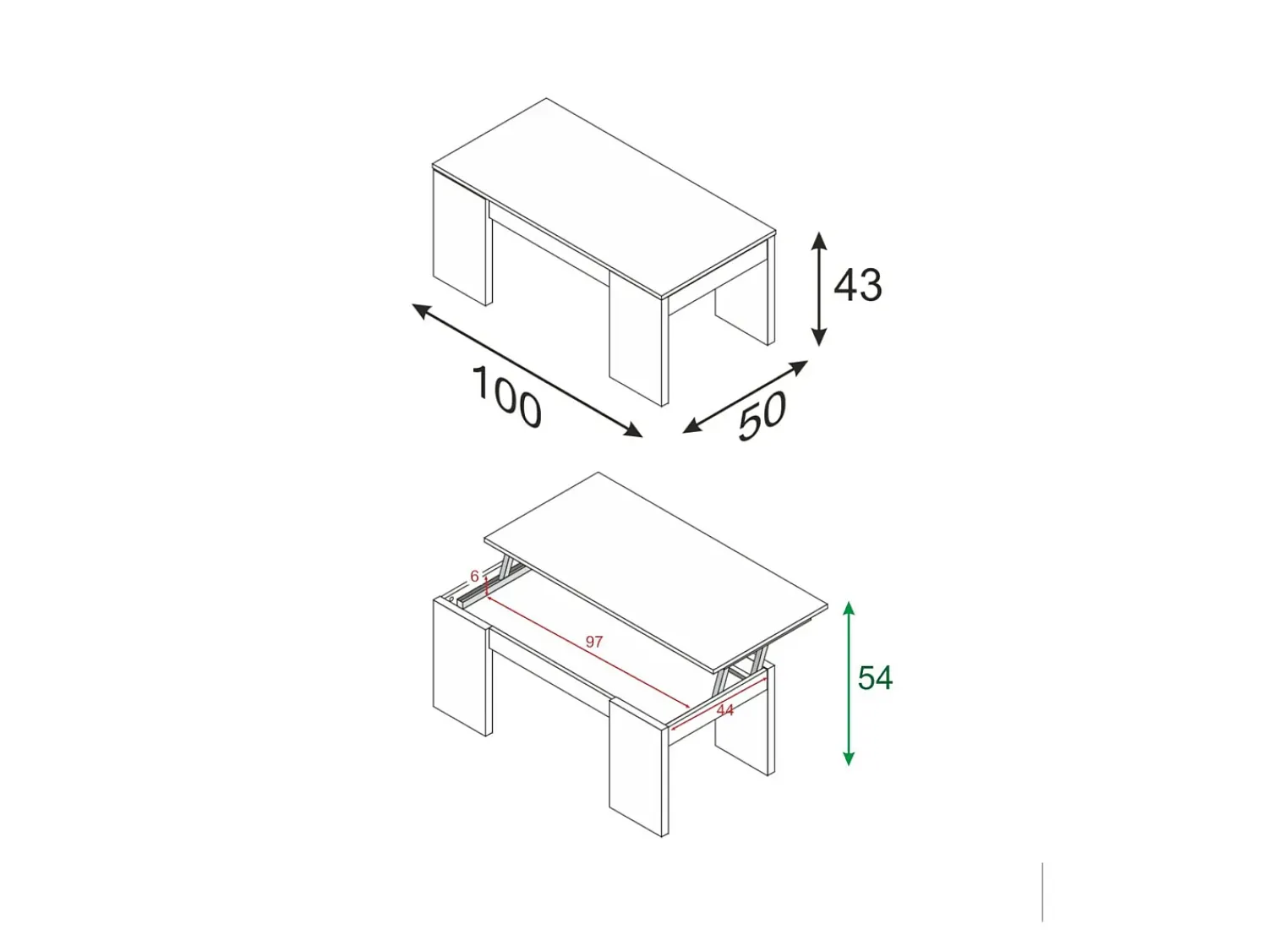 Mesa De Centro*Dmora Mesa de centro Dgollin, Mesa de centro com tampo elevatório, Mesa baixa de sala, 100x50h43/84 cm, brilhante Branco