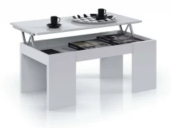 Mesa De Centro*Dmora Mesa de centro Dgollin, Mesa de centro com tampo elevatório, Mesa baixa de sala, 100x50h43/84 cm, brilhante Branco