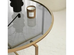 Mesa De Centro*Dmora Mesa de centro Dhateboe, Mesa de café, Porta-revistaE para sofá, prateleira de sala, 83x83h40 cm, ouro e tortora Dourado