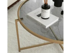 Mesa De Centro*Dmora Mesa de centro Dhateboe, Mesa de café, Porta-revistaE para sofá, prateleira de sala, 83x83h40 cm, ouro e tortora Dourado