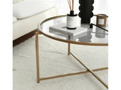 Mesa De Centro*Dmora Mesa de centro Dhateboe, Mesa de café, Porta-revistaE para sofá, prateleira de sala, 83x83h40 cm, ouro e tortora Dourado