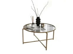 Mesa De Centro*Dmora Mesa de centro Dhateboe, Mesa de café, Porta-revistaE para sofá, prateleira de sala, 83x83h40 cm, ouro e tortora Dourado