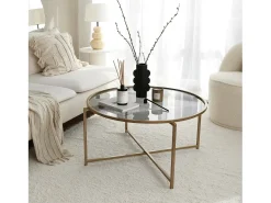 Mesa De Centro*Dmora Mesa de centro Dhateboe, Mesa de café, Porta-revistaE para sofá, prateleira de sala, 83x83h40 cm, ouro e tortora Dourado