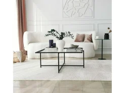 Outlet Dmora Mesa de centro Dhjulman, Mesa de café, Suporte de revistas para sofá, Prateleira para sala de estar, 85x85h35 cm, Preto