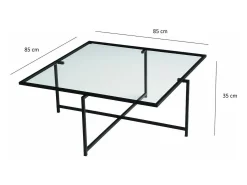 Outlet Dmora Mesa de centro Dhjulman, Mesa de café, Suporte de revistas para sofá, Prateleira para sala de estar, 85x85h35 cm, Preto