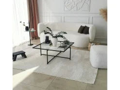 Outlet Dmora Mesa de centro Dhjulman, Mesa de café, Suporte de revistas para sofá, Prateleira para sala de estar, 85x85h35 cm, Preto