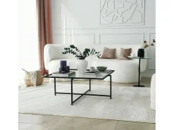 Outlet Dmora Mesa de centro Dhjulman, Mesa de café, Suporte de revistas para sofá, Prateleira para sala de estar, 85x85h35 cm, Preto
