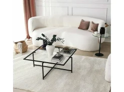 Outlet Dmora Mesa de centro Dhjulman, Mesa de café, Suporte de revistas para sofá, Prateleira para sala de estar, 85x85h35 cm, Preto