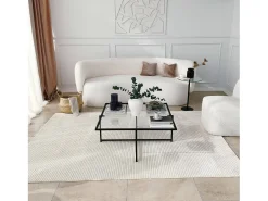Outlet Dmora Mesa de centro Dhjulman, Mesa de café, Suporte de revistas para sofá, Prateleira para sala de estar, 85x85h35 cm, Preto