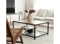 Mesa De Centro|Dmora Mesa de centro Djureski, Mesa de café, Porta-revistas para sofá, Prateleira para sala de estar, 90x60h40 cm, Tortora e Preto Cinzento
