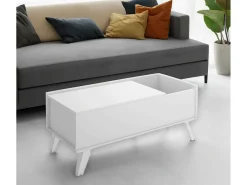Mesa De Centro*Dmora Mesa de centro Dknap, Mesa de centro baixa, Porta-revistas para sofá, Estante de sala, 99x60 h41 cm, Branco