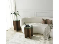 Best Dmora Mesa de centro Dlancion, Mesa bEixo de café, porta-revistas para sofá, prateleira de sala de estar, 40x40h60 cm, nogueira Castanho