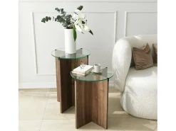 Best Dmora Mesa de centro Dlancion, Mesa bEixo de café, porta-revistas para sofá, prateleira de sala de estar, 40x40h60 cm, nogueira Castanho