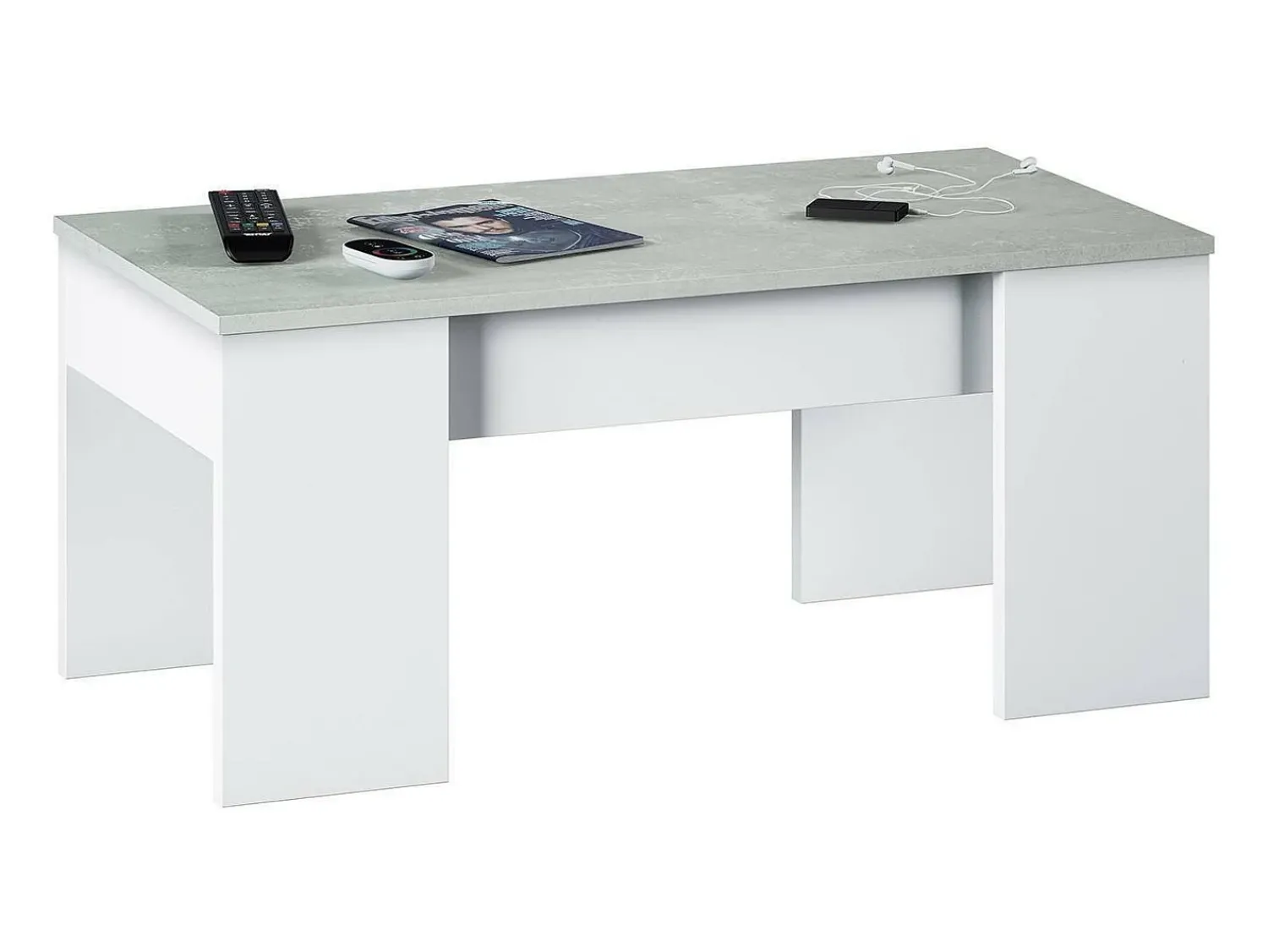 Discount Dmora Mesa de centro Dleal, Mesa de centro com tampo elevável, Mesa baixa de sala, 100x50h45/56 cm, e concreto Branco