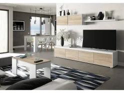 Dmora Mesa de centro Dleal, Mesa de centro com tampo elevável, Mesa baixa de sala, 100x50h45/56 cm, e Carvalho Branco