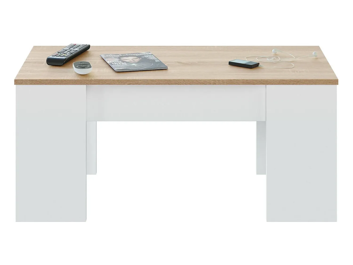 Dmora Mesa de centro Dleal, Mesa de centro com tampo elevável, Mesa baixa de sala, 100x50h45/56 cm, e Carvalho Branco