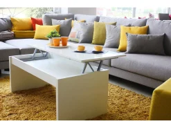 Dmora Mesa de centro Dlenzin, Mesa de centro com tampo elevatório, Mesa baixa da sala, 102x50h43/54 cm, brilhante^ Mesa De Centro