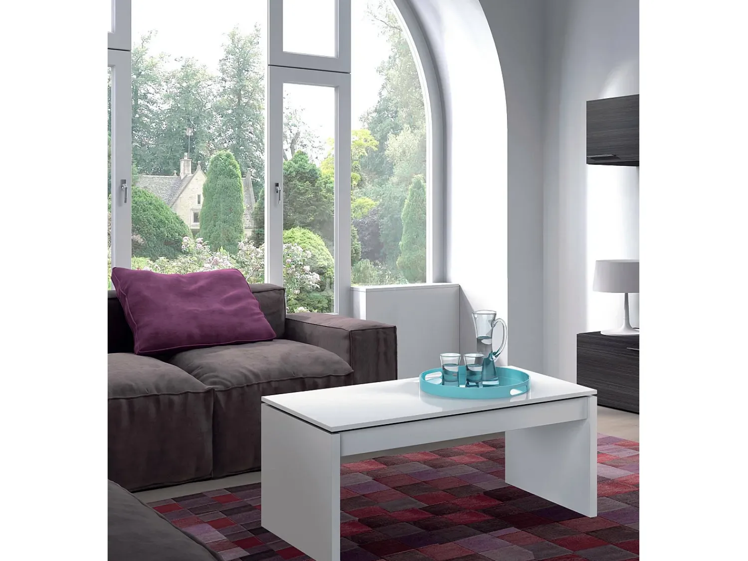 Dmora Mesa de centro Dlenzin, Mesa de centro com tampo elevatório, Mesa baixa da sala, 102x50h43/54 cm, brilhante^ Mesa De Centro