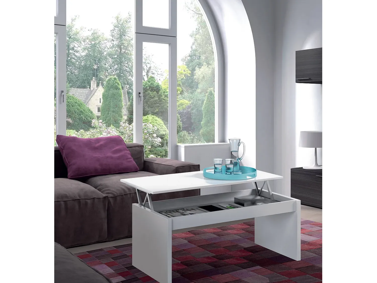 Dmora Mesa de centro Dlenzin, Mesa de centro com tampo elevatório, Mesa baixa da sala, 102x50h43/54 cm, brilhante^ Mesa De Centro
