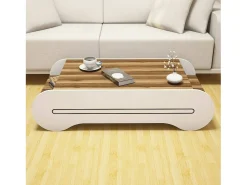 Mesa De Centro*Dmora Mesa de centro Dmicheli, Mesa de café baixa, Suporte de revistas para sofá, Prateleira de sala de estar, 120x64h30 cm, Nogueira e Branco Castanho