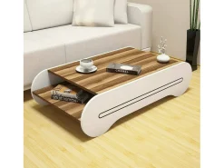 Mesa De Centro*Dmora Mesa de centro Dmicheli, Mesa de café baixa, Suporte de revistas para sofá, Prateleira de sala de estar, 120x64h30 cm, Nogueira e Branco Castanho