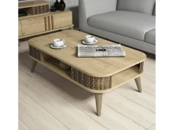 Dmora Mesa de centro Dmoll, Mesa de café, Suporte para sofá, Prateleira para sala, 105x60h35 cm, Carvalho^ Mesa De Centro