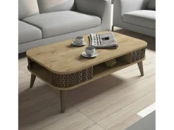 Dmora Mesa de centro Dmoll, Mesa de café, Suporte para sofá, Prateleira para sala, 105x60h35 cm, Carvalho^ Mesa De Centro