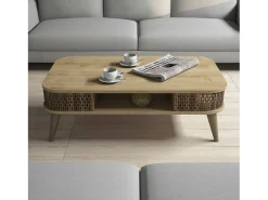 Dmora Mesa de centro Dmoll, Mesa de café, Suporte para sofá, Prateleira para sala, 105x60h35 cm, Carvalho^ Mesa De Centro