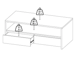 Dmora Mesa de centro Dvandell, Mesa de centro baixa, Porta-revistas para sofá, Estante de sala, 120x60 h46 cm, Carvalho e Branco^ Mesa De Centro