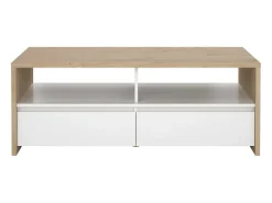 Dmora Mesa de centro Dvandell, Mesa de centro baixa, Porta-revistas para sofá, Estante de sala, 120x60 h46 cm, Carvalho e Branco^ Mesa De Centro