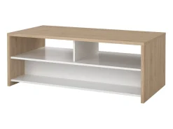 Dmora Mesa de centro Dvandell, Mesa de centro baixa, Porta-revistas para sofá, Estante de sala, 120x60 h46 cm, Carvalho e Branco^ Mesa De Centro