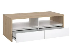 Dmora Mesa de centro Dvandell, Mesa de centro baixa, Porta-revistas para sofá, Estante de sala, 120x60 h46 cm, Carvalho e Branco^ Mesa De Centro
