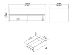 Dmora Mesa de centro Dvandell, Mesa de centro baixa, Porta-revistas para sofá, Estante de sala, 120x60 h46 cm, Carvalho e Branco^ Mesa De Centro