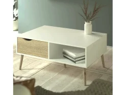 Dmora Mesa de centro Dvannin, Mesa de centro baixa, Porta-revistas para sofá, Estante de sala, 99x60 h43 cm, e Carvalho^ Mesa De Centro