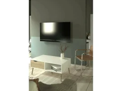 Dmora Mesa de centro Dvannin, Mesa de centro baixa, Porta-revistas para sofá, Estante de sala, 99x60 h43 cm, e Carvalho^ Mesa De Centro
