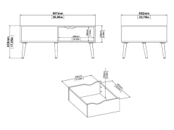 Dmora Mesa de centro Dvannin, Mesa de centro baixa, Porta-revistas para sofá, Estante de sala, 99x60 h43 cm, e Carvalho^ Mesa De Centro