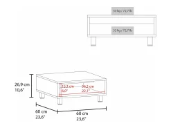 TuHome Mesa de centro Eclipse em melamina com prateleiras inferiores e 4 pés , , 26.9 cm X 60 cm X 60 cm^ Mesa De Centro