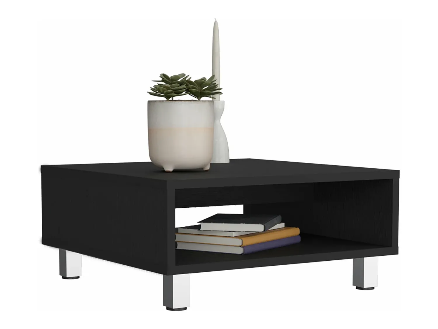 TuHome Mesa de centro Eclipse em melamina com prateleiras inferiores e 4 pés , , 26.9 cm X 60 cm X 60 cm^ Mesa De Centro