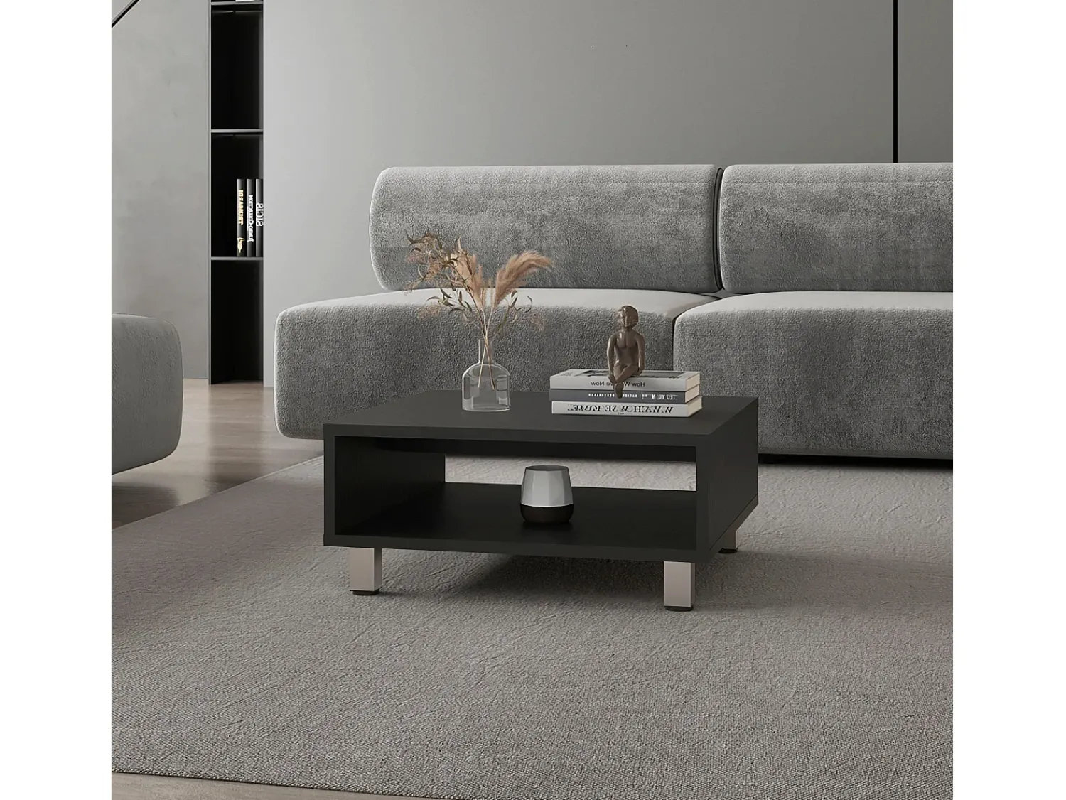 TuHome Mesa de centro Eclipse em melamina com prateleiras inferiores e 4 pés , , 26.9 cm X 60 cm X 60 cm^ Mesa De Centro