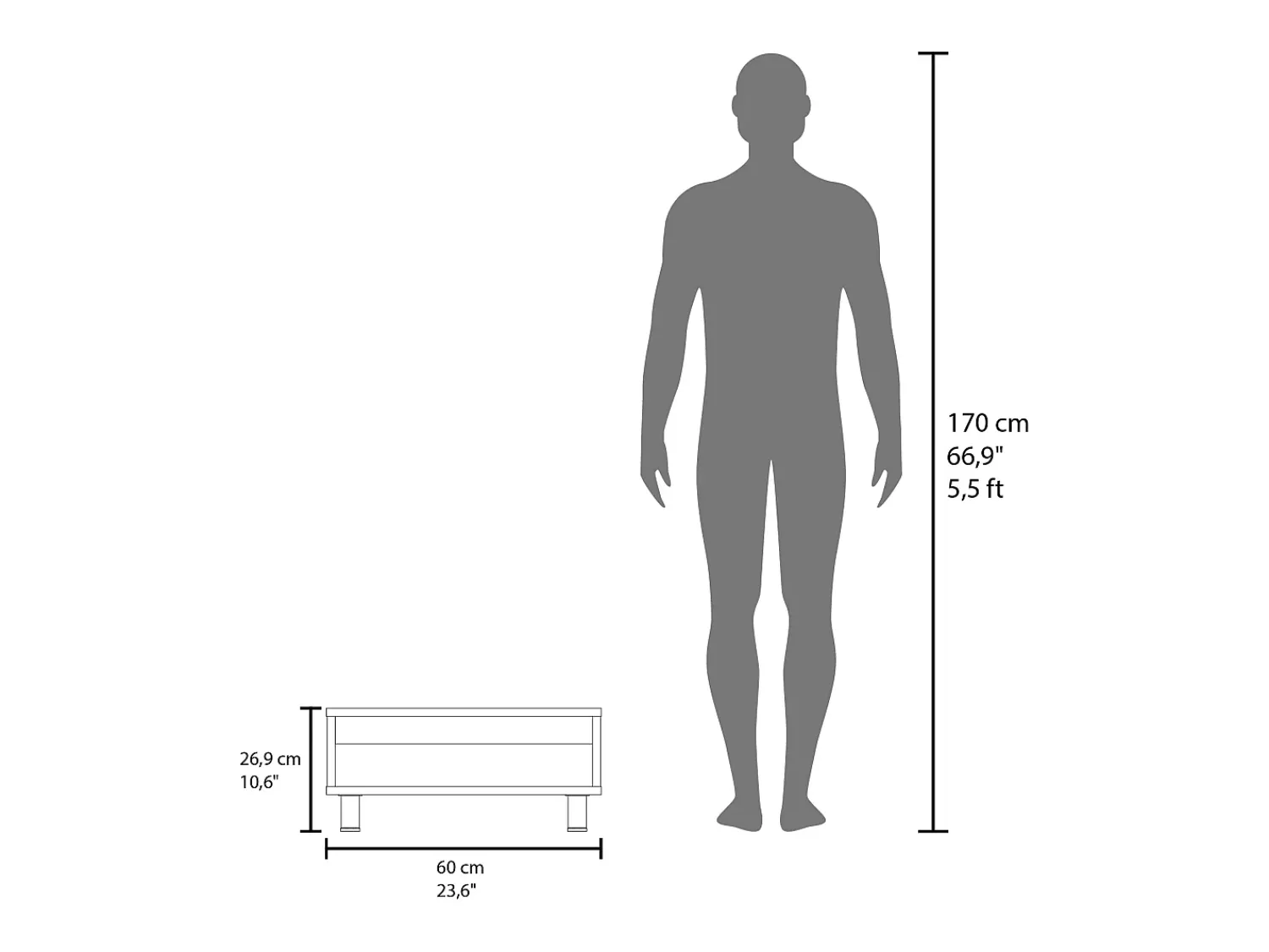 TuHome Mesa de centro Eclipse em melamina com prateleiras inferiores e 4 pés , , 26.9 cm X 60 cm X 60 cm^ Mesa De Centro