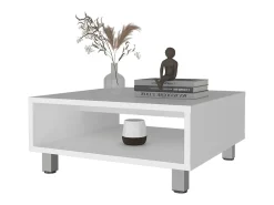 Discount TuHome Mesa de centro Eclipse em melamina com prateleiras inferiores e 4 pés, branca, 26.9 cm X 60 cm X 60 cm Branco