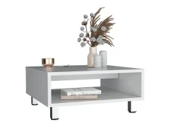 Discount TuHome Mesa de centro Eclipse em melamina com prateleiras inferiores e 4 pés, branca, 26.9 cm X 60 cm X 60 cm Branco