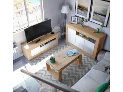 Mesa De Centro*Calicosy Mesa de centro elevatória Nova, carvalho Nodi, branco Artik, estilo nórdico Natural claro