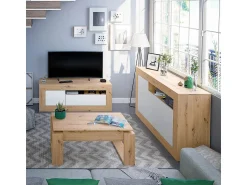 Mesa De Centro*Calicosy Mesa de centro elevatória Nova, carvalho Nodi, branco Artik, estilo nórdico Natural claro