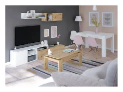 Mesa De Centro*Calicosy Mesa de centro elevatória Nova, carvalho Nodi, branco Artik, estilo nórdico Natural claro