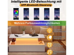 Mesa De Centro*Merax Mesa de centro elevatória - 90 x 55 x 41 cm - moderna em alto brilho com LEDs + 4 gavetas - aglomerado - Branco
