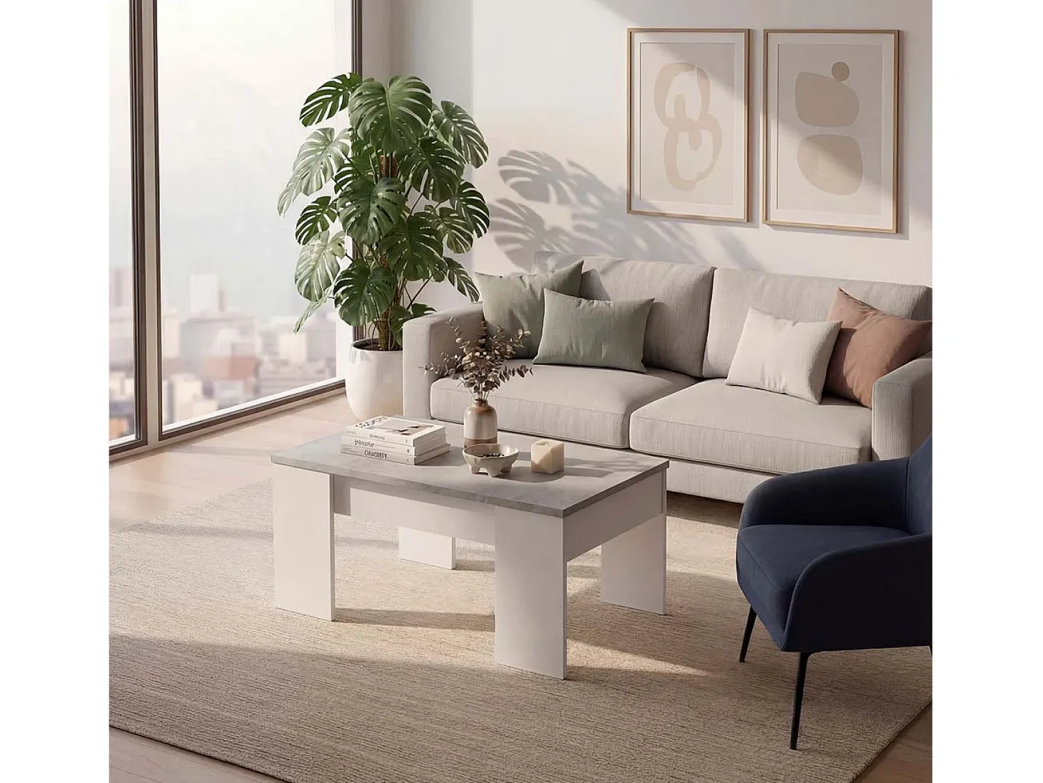 Mesa De Centro|duehome Mesa de centro elevatória Vita Cinzento / Branco